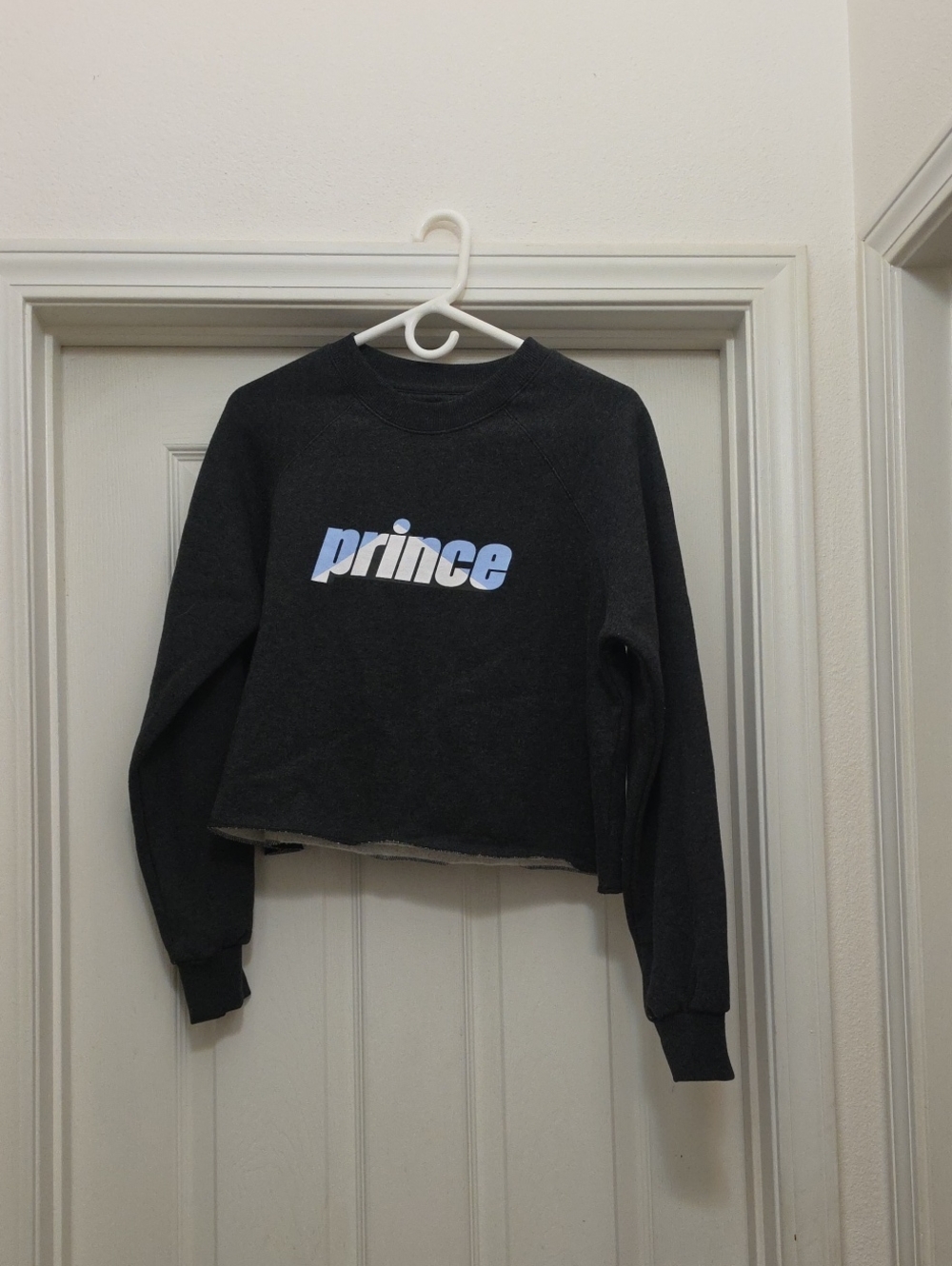 Prince Black Cropped Crewneck Sweatshirt with Gradient Logo